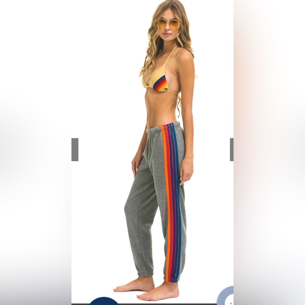 Aviator Nation WOMEN'S 5 STRIPE SWEATPANTS - HEATHER GREY // Small // NWT $156
